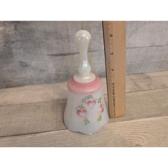 Vintage Fenton Handpainted Heart Design Bell With Iridescent Finish 1992 - Picture 6 of 6